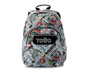 TOTTO - Mochila Escolar Adaptable a Carro, Modelo Acuareles Glitter, Capacidad 20 L, Bolsillo para Pc 14", 2 Bolsillo Botella, Espaldar Ergonómico con Flujo de Aire, Correas en S, Estampado Ramen Gris