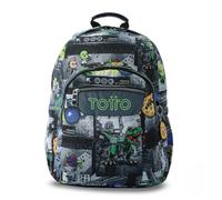 TOTTO - Mochila Escolar Adaptable a Carro, Modelo Acuareles Glitter, Capacidad 20L, Bolsillo para Pc 14", 2 Bolsillo Botella, Espaldar Ergonómico con Flujo de Aire, Correas en S, Estampado Rolly Negro