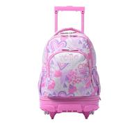 TOTTO - Mochila Escolar con Ruedas Desmontables, Modelo Tiza, Capacidad 26 L, Mochila PC 15.4", Bolsillo Botella, Manija Telescópica, Espaldar Ergonómico y Correas en S, Estampado Amalia Fucsia