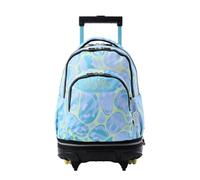 TOTTO - Mochila Escolar con Ruedas Desmontables, Modelo Tiza, Capacidad 26 L, Mochila PC 15.4", Bolsillo Botella, Manija Telescópica, Espaldar Ergonómico y Correas en S, Estampado Happy Flow Azul