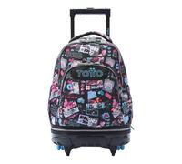 TOTTO - Mochila Escolar con Ruedas Desmontables, Modelo Tiza, Capacidad 26 L, Mochila PC 15.4", Bolsillo Botella, Manija Telescópica, Espaldar Ergonómico y Correas en S, Estampado Misato Negro