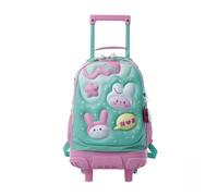 TOTTO - Mochila Escolar con Ruedas, Modelo Bunny Pump M, Mochila Mediana, Capacidad 23 L, Bolsillos Botella, Organizador Interno, Protección en la Base, Correas Ajustables, Estampado Azul y Rosa