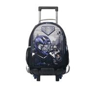 TOTTO - Mochila Escolar con Ruedas, Modelo Helmet Racer M, Mochila Mediana, Capacidad 23 L, Bolsillos Botella, Organizador Interno, Protección en la Base, Correas Ajustables, Color Negro