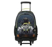 TOTTO - Mochila Escolar con Ruedas, Modelo Monster Race L, Mochila Grande, Capacidad 31 L, Bolsillos Botella, Organizador Interno, Protección en la Base, Correas Ajustables, Color Negro