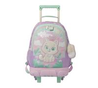 TOTTO - Mochila Escolar con Ruedas, Modelo Queen Cat M, Mochila Mediana, Capacidad 23 L, Bolsillos Botella, Organizador Interno, Protección en la Base, Correas Ajustables, Color Rosa