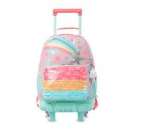 TOTTO - Mochila Escolar con Ruedas, Modelo Rainbow Star M, Mochila Mediana, Capacidad 23 L, Bolsillos Botella, Compartimento Frontal, Protección en la Base, Correas Ajustables, Estampado Rosa