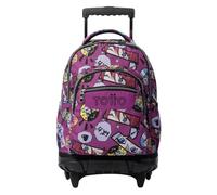 TOTTO - Mochila Escolar con Ruedas, Modelo Renglones, Capacidad 26,21 Litros, Bolsillo para PC 14", Bolsillo Botella, Correas en S para Mayor Comodidad, Resistente, Estampado Kitsune
