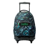 TOTTO - Mochila Escolar con Ruedas, Modelo Renglones, Capacidad 26,21 Litros, Bolsillo para PC 14", Bolsillo para Botella, Correas en S para Mayor Comodidad, Resistente, Estampado Mixer Black