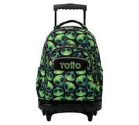 TOTTO - Mochila Escolar con Ruedas, Modelo Renglones, Capacidad 26,21 Litros, Bolsillo para PC 14", Bolsillo Botella, Correas en S para Mayor Comodidad, Resistente, Estampado Ali
