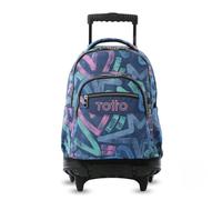 TOTTO - Mochila Escolar con Ruedas, Modelo Renglones, Capacidad 26,21 Litros, Bolsillo para PC 14", Bolsillo Botella, Correas en S para Mayor Comodidad, Resistente, Estampado Roomin Azul