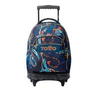 TOTTO - Mochila Escolar con Ruedas, Modelo Renglones, Capacidad 26,21 Litros, Bolsillo para PC 14", Bolsillo para Botella, Correas en S para Mayor Comodidad, Resistente, Estampado Zord Azul