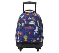 TOTTO - Mochila Escolar con Ruedas, Modelo Renglones, Capacidad 26,21 Litros, Bolsillo para PC 14", Bolsillo Botella, Correas en S para Mayor Comodidad, Resistente, Estampado Space Blue