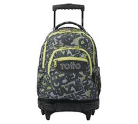 TOTTO - Mochila Escolar con Ruedas, Modelo Renglones, Capacidad 26,21 Litros, Bolsillo para PC 14", Bolsillo Botella, Correas en S para Mayor Comodidad, Resistente, Estampado Texgrunge