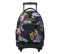 TOTTO - Mochila Escolar con Ruedas, Modelo Renglones, Capacidad 26,21 Litros, Bolsillo para PC 14", Bolsillo Botella, Correas en S para Mayor Comodidad, Resistente, Estampado Sticky