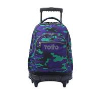 TOTTO - Mochila Escolar con Ruedas, Modelo Renglones, Capacidad 26,21 Litros, Bolsillo para PC 14" y Bolsillo para Botella, Correas en S para Mayor Comodidad, Resistente, Estampado Seli