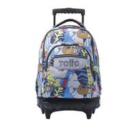 TOTTO - Mochila Escolar con Ruedas, Modelo Renglones, Capacidad 26,21 Litros, Bolsillo para PC 14" y Bolsillo para Botella, Correas en S para Mayor Comodidad, Resistente, Estampado Lazel