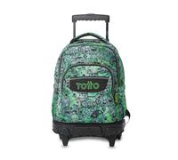 TOTTO - Mochila Escolar con Ruedas, Modelo Renglones, Capacidad 26,21 Litros, Bolsillo para PC 15,4", Bolsillo Botella, Correas en S para Mayor Comodidad, Resistente, Estampado Crew