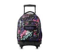 TOTTO - Mochila Escolar con Ruedas, Modelo Renglones, Capacidad 26,21 Litros, Bolsillo para PC 15,4", Bolsillo Botella, Correas en S para Mayor Comodidad, Resistente, Estampado Letry