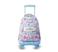 TOTTO - Mochila Escolar con Ruedas, Modelo Renglones, Capacidad 26,21 Litros, Bolsillo para PC 15,4", Bolsillo Botella, Correas en S para Mayor Comodidad, Resistente, Estampado Gommis
