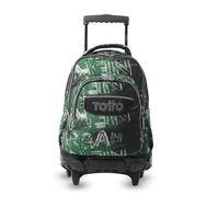 TOTTO - Mochila Escolar con Ruedas, Modelo Renglones, Capacidad 26,21 Litros, Bolsillo para PC 15,4", Bolsillo Botella, Correas en S para Mayor Comodidad, Resistente, Estampado Grounge