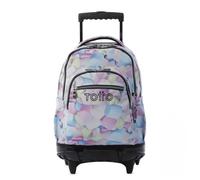TOTTO - Mochila Escolar con Ruedas, Modelo Renglones Glitter, Capacidad 26,21 Litros, Bolsillo para PC 14", Bolsillo Botella, Correas en S para Mayor Comodidad, Resistente, Estampado Spong Azul