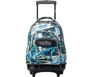 TOTTO Mochila escolar con ruedas postales y casetes - Renglones TAMAÑO GRANDE