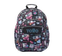 TOTTO - Mochila Escolar Grande, Modelo Rayol, Capacidad 19 L, 3 Compartimentos, 2 Bolsillos Botella, Bolsillo para PC 14", Espaldar Ergonómico con Flujo de Aire, Correas en S, Estampado Misato