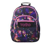 TOTTO - Mochila Escolar Grande, Modelo Rayol, Capacidad 19 L, 3 Compartimentos, 2 Bolsillos Botella, Bolsillo para PC 14", Espaldar Ergonómico con Flujo de Aire, Correas en S, Estampado Flower Galaxy