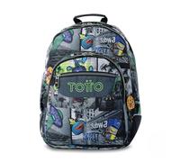 TOTTO - Mochila Escolar Grande, Modelo Rayol, Capacidad 19 L, 3 Compartimentos, 2 Bolsillos Botella, Bolsillo para PC 14", Espaldar Ergonómico con Flujo de Aire, Correas en S, Estampado Rolly Negro