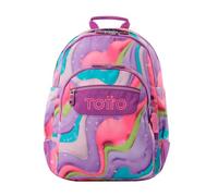 TOTTO - Mochila Escolar Grande, Modelo Rayol, Capacidad 19 L, 3 Compartimentos, 2 Bolsillos Botella, Bolsillo para PC 14", Espaldar Ergonómico con Flujo de Aire, Correas en S, Estampado Ferri Morado