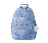 TOTTO - Mochila Escolar Grande, Modelo Rayol, Capacidad 19 L, 3 Compartimentos, 2 Bolsillos Botella, Bolsillo para PC 14", Espaldar Ergonómico con Flujo de Aire, Correas en S, Estampado Nacar Azul