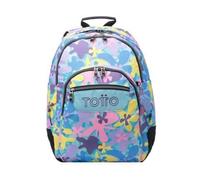 TOTTO - Mochila Escolar, Modelo Crayoles, Capacidad 20 L, Neceser Extraíble y Bolsa Calzado, Bolsillo para Botella, Espaldar Ergonómico con Flujo de Aire, Resistente, Estampado Flores Hawaianas