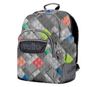 TOTTO - Mochila Escolar, Modelo Crayoles, Capacidad 20 L, Neceser Extraíble y Bolsa Calzado, Bolsillo para Botella, Espaldar Ergonómico con Flujo de Aire, Resistente, Estampado Bloques Multicolor