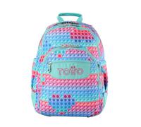 TOTTO - Mochila Escolar, Modelo Crayoles, Capacidad 20 L, Neceser Extraíble y Bolsa Calzado, Bolsillo para Botella, Espaldar Ergonómico con Flujo de Aire, Resistente, Estampado Pupit
