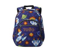 TOTTO - Mochila Escolar, Modelo Gommas, Mochila Mediana, Capacidad 15 L, Bolsillo para PC 14", Bolsillo Botella, Espaldar Ergonómico con Flujo de Aire, Cómodas Correas en S, Estampado Space Blue