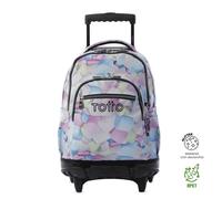 TOTTO - Mochila Escolar con Ruedas, Modelo Renglones, Capacidad 26,21 Litros, Bolsillo para PC 15,4", Bolsillo Botella, Correas en S para Mayor Comodidad, Resistente, Estampado Korina