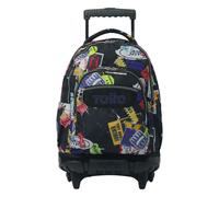 TOTTO - Mochila Escolar con Ruedas, Modelo Renglones, Capacidad 26,21 Litros, Bolsillo para PC 14", Bolsillo Botella, Correas en S para Mayor Comodidad, Resistente, Estampado Okubo