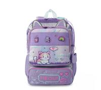 TOTTO - Mochila Infantil, Modelo Andy Cat M, Mochila Mediana, Capacidad 15 L, 2 Compartimentos, 2 Bolsillos Botella, Organizador Interno, Correas Ajustables y Acolchadas, Estampado Morado y Rosa