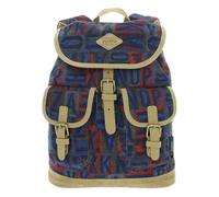 TOTTO - Mochila Juvenil, Modelo Caprini, Capacidad 16L, 1 Compartimento Principal, 2 Bolsillos Delanteros, Estilo Vintage, Cómodas Correas, Estampado Azul y Antelina Beige
