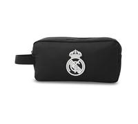 TOTTO - Organizador de Viaje Oficial del Real Madrid Leyenda, 23 x 12 x 9 cm, Neceser de Gran Capacidad, Doble Compartimento con Cremallera, Reata Lateral para Transporte Cómodo, Color Negro
