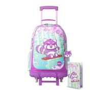 TOTTO - Pack Escolar X2 Mochila Escolar con Ruedas Bambu L + Libro para Colorear, Mochila Grande, Capacidad 31 L, Protección en la Base, Bolsillos Botella, Set Material Escolar, Estampado Bambu Rosa