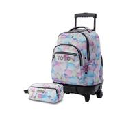 TOTTO - Pack Mochila Escolar con Ruedas, Modelo Renglones Glitter, 26.21L + Estuche Agapec Glitter