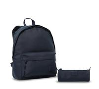 TOTTO - Pack Mochila y Estuche, Modelo Kalex, Estuche Redondo, Mochila para Ordenador Portátil 14 Pulgadas, 2 Bolsillos, Organizador Interno con Llavero Extraíble, Correas en S, Color Mood Indigo