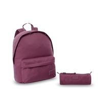 TOTTO - Pack Mochila y Estuche, Modelo Kalex, Estuche Redondo, Mochila para Ordenador Portátil 14 Pulgadas, 2 Bolsillos, Organizador Interno con Llavero Extraíble, Correas en S, Color Malaga Rosa