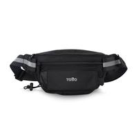 TOTTO - Riñonera Deportiva, Modelo Running 2.0, Medidas 24 x 11.5 x 7 cm, 2 Compartimentos, Bolsillo Delantero para Botella, Detalles Reflectantes, Portallaves, Correa Ajustable, Color Negro
