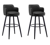Toturos de barra giratorios Juego de 2 con fragmentos de la isla de cocina de la altura del respaldo de respaldo con brazos y reposapiés de cuero asiento de cuero piernas de metal negro color gris