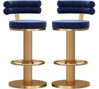 Toturos de barras de 2, con cojín suave, modernas sillas de barra de desayuno de cocina, tapizado con taburete de barra de respaldo curvo, rotación de 360 °, cocina Golden forjado de hierro forjado