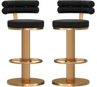 Toturos de barras de 2, con cojín suave, modernas sillas de barra de desayuno de cocina, tapizado con taburete de barra de respaldo curvado, rotación de 360 °, cocina de la cocina Golden forjado de