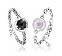 TOTWOO Pulseras de Pareja con Vibración, Iluminación y Toque a Distancia, Emparejamiento Bluetooth Uno a Uno por App, Regalo Romántico para Parejas a Distancia, Acero Inoxidable 316