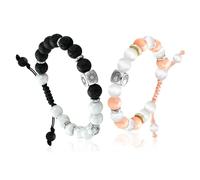TOTWOO Pulseras de Perlas para Parejas - Piedras Naturales & Acero Inoxidable con Energía Positiva, Pulseras Ajustables Sol-Luna (no Inteligentes) - El Regalo para el Amor y la Amistad